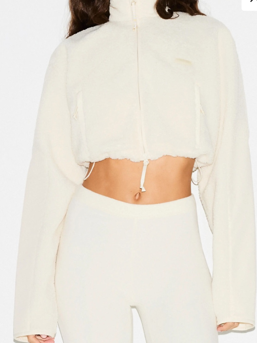 🆕 SKIMS Cropped Teddy Faux Shearling Funnel Neck Zip-Up Jacket in Cream Ivory XL